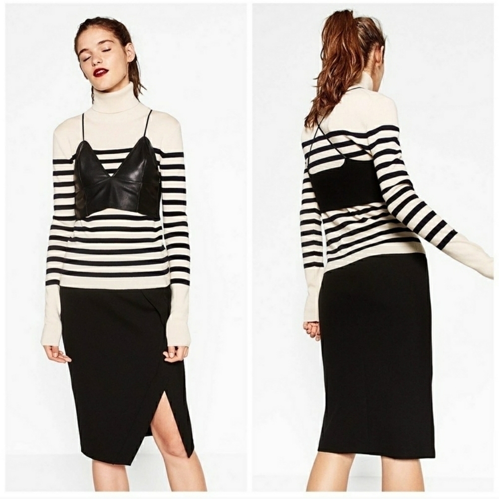 NWT ZARA WOMEN Black Asymmetrical Slit Pencil Skirt Size XS